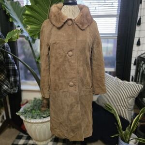 VINTAGE 60's SUEDE & MINK FUR COLLAR 3/4 Length Coat Medium